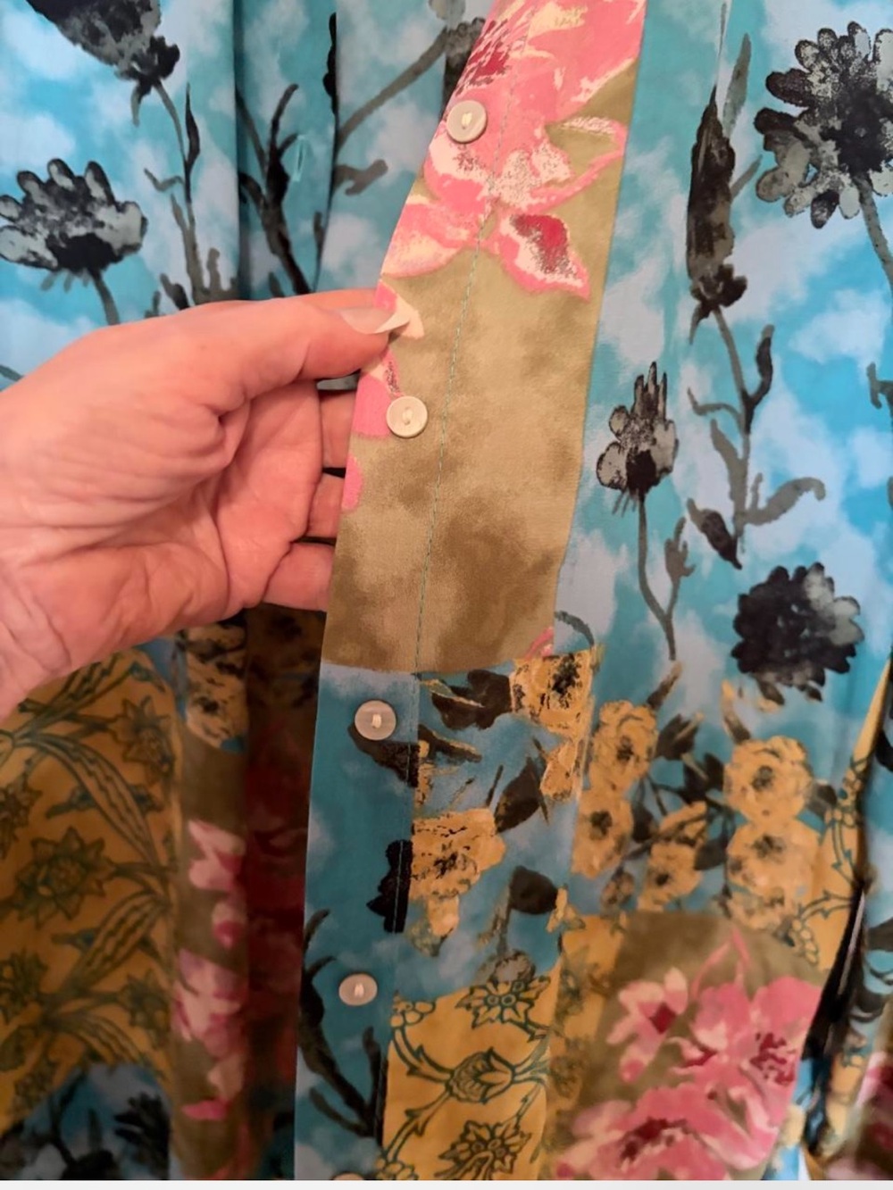 Rose & Olive Multicolor Floral Patchwork Tie-Front Button Shirt - Picture 6 of 7